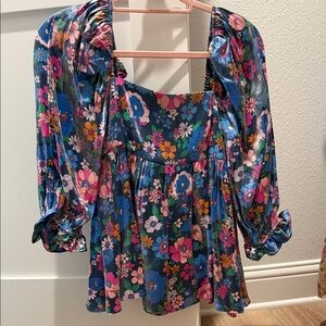 Storia Floral Blouse - Blue and Pink